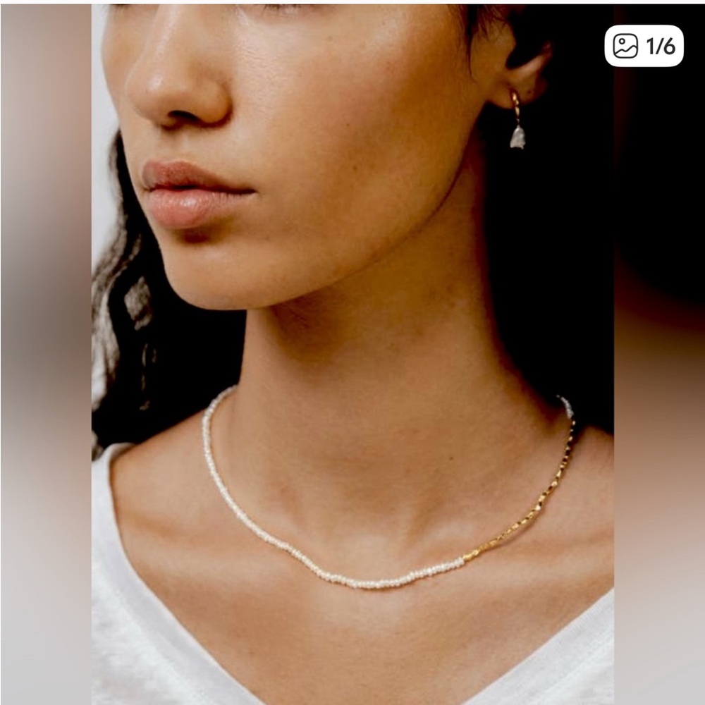 MONICA VINADER MINI NUGGET PEARL AND GOLD NECKLACE